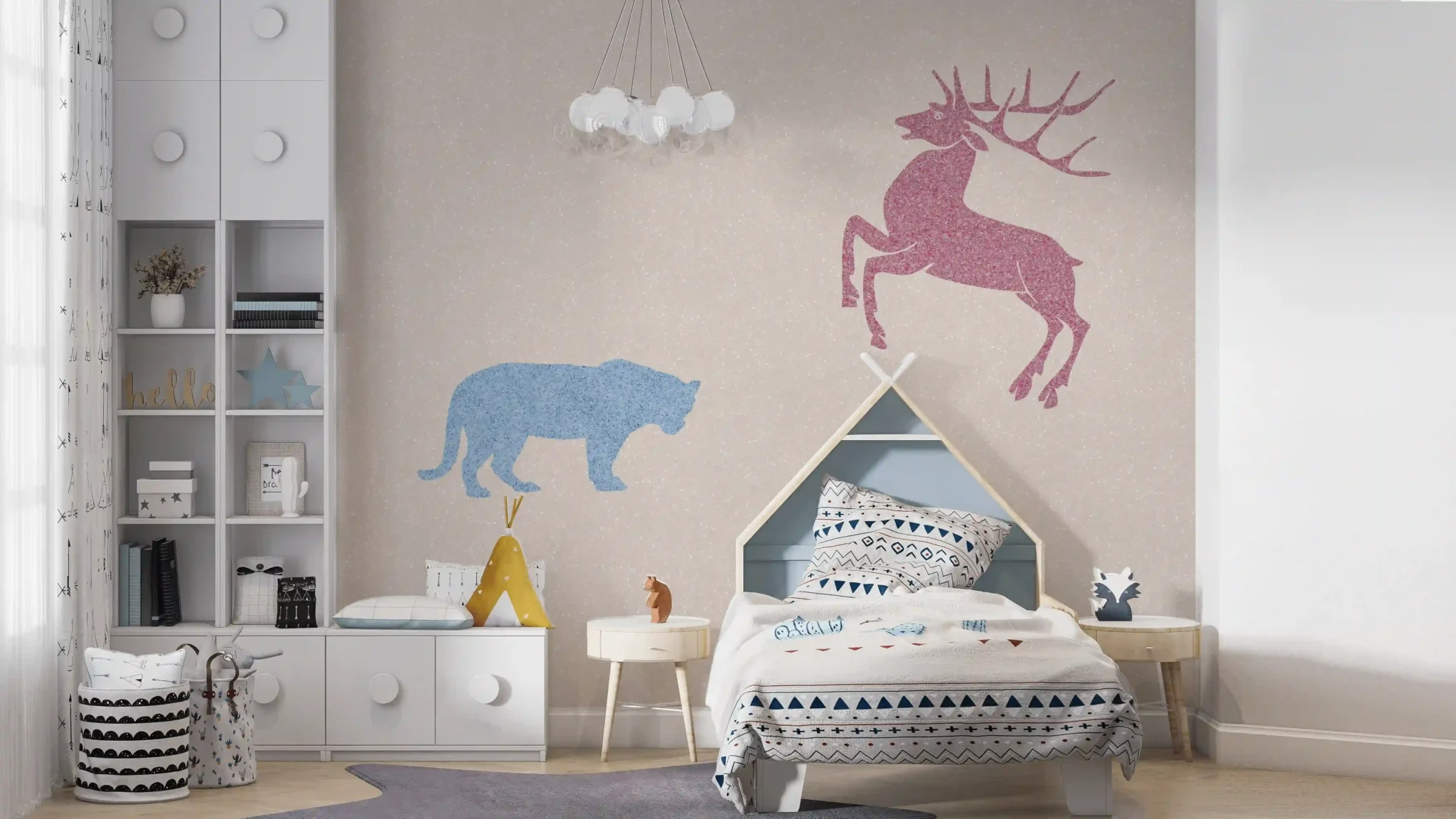 Nursery design ideas with Belka wallpaper for a dreamy and safe baby room.