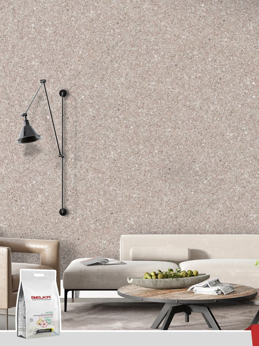 Belka B11 Sand Beige Wallpaper in a modern living room with minimalist decor.