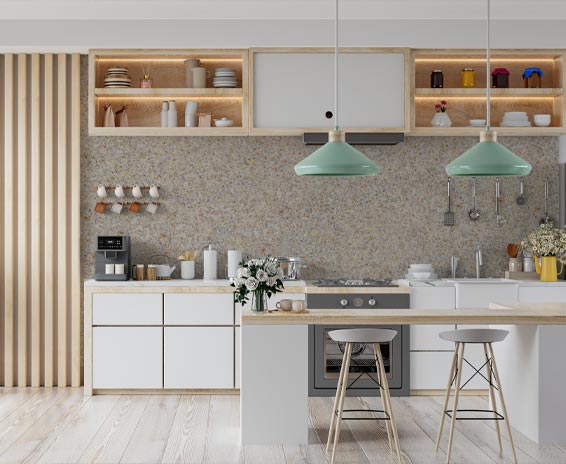 Belka kitchen wall design banner showcasing modern and durable wallpaper options.