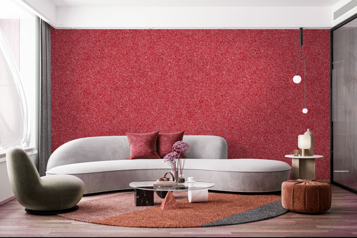 Belka B23 Coral Red Wallpaper adding vibrant energy and warmth to any room with a lively coral hue.