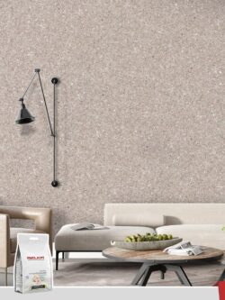 Belka B11 Sand Beige Wallpaper in a modern living room with minimalist decor.