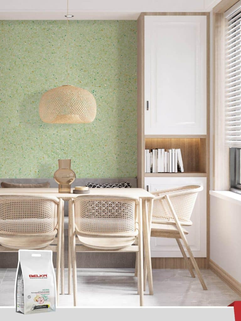 Belka B41 Light Green Wallpaper, creating a refreshing and serene atmosphere with soft green tones.