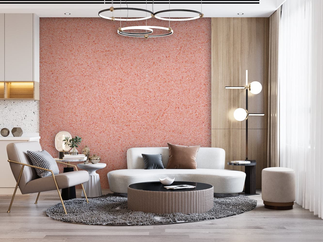 Belka B24 Salmon Pink Wallpaper features a soft salmon pink hue that adds warmth and tranquility to any room, perfect for creating a cozy, inviting atmosphere.