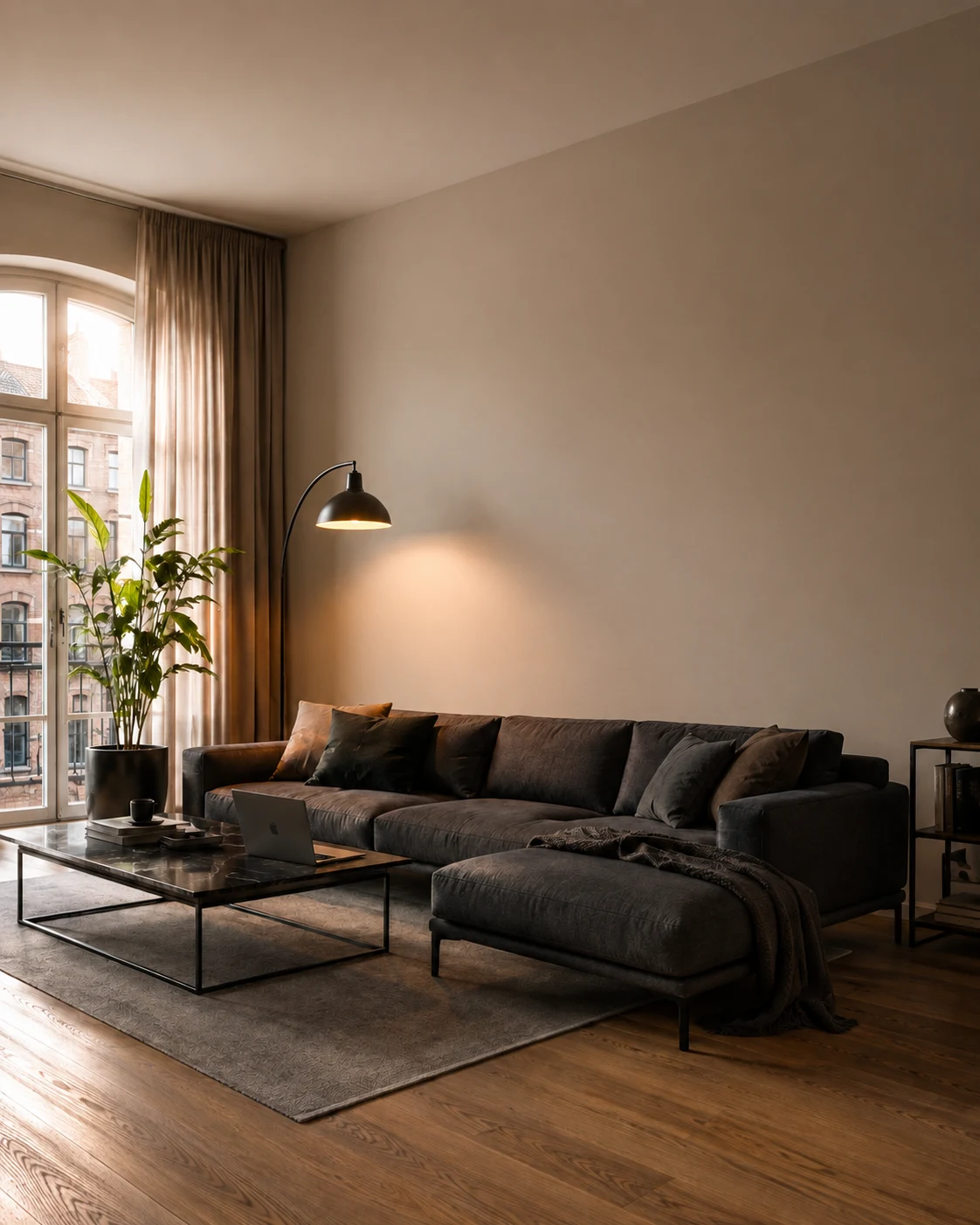 Wohnzimmer als Ergebnis eines sehr allgemeinen KI-Prompts zur Wandgestaltung