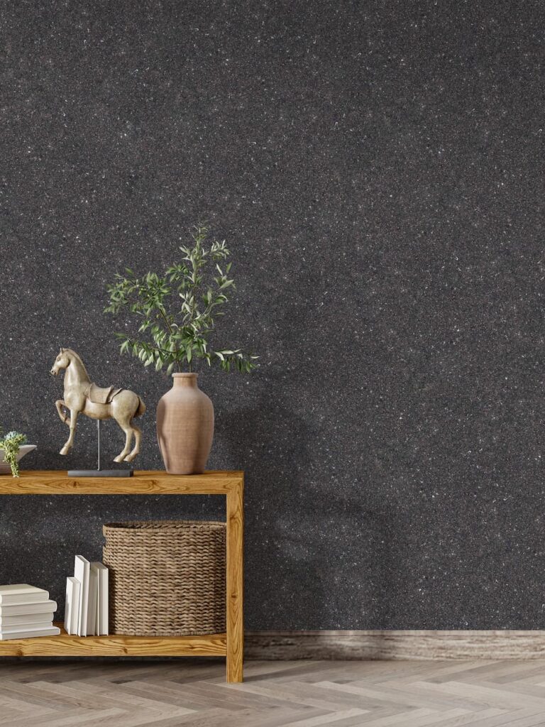 Belka B48 Tapete in Schwarz und Gold – Luxuriöse, moderne Wandtapete mit edler Schwarz-Gold-Kombination, vereint stilvolles Design mit effektiver Wärme- und Schalldämmung.