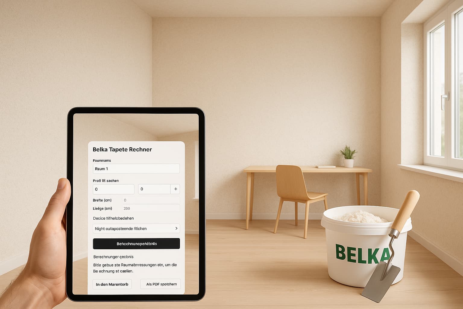 Belka Tapetenrechner auf einem Tablet