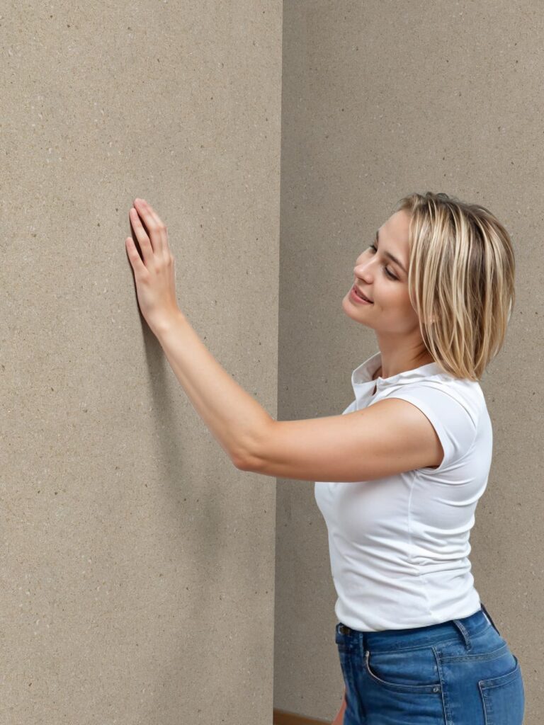 "Belka Y2502 Portland Stone Tapete – glatte, elegante, weiße Wandbeschichtung aus Baumwollzellulose, aufgetragen auf einer Wohnzimmerwand, mit natürlichem Licht für eine helle, moderne Atmosphäre.