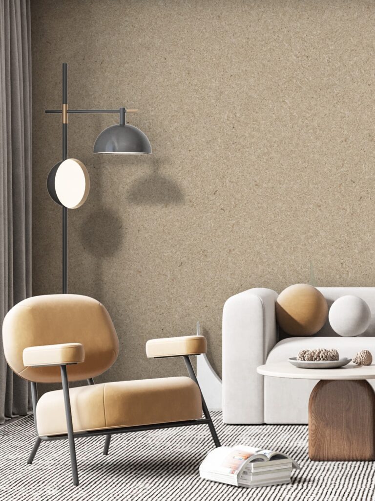 Belka Y2503 Tapete in Warm Neutral für moderne Wandgestaltung – umweltfreundlich, atmungsaktiv, EMF-reduzierend und schalldämmend für gesunde Wohnräume.