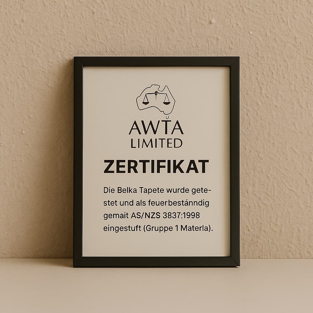 AWTA Brandschutzzertifikat für Belka Tapete