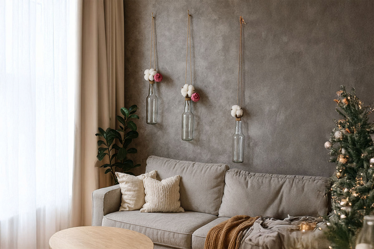Upcycling mit Glasflaschen – kreative Wanddeko im Wohnzimmer