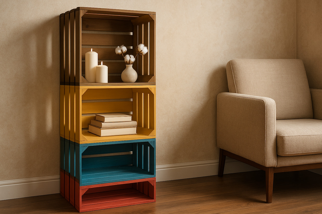 Upcycling mit Holzkisten – kreatives Regal und Stauraum im Wohnzimmer