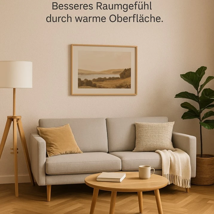 Alternative zur Tapete Wohnzimmer mit nahtloser, warmer Belka-Wandoberfläche