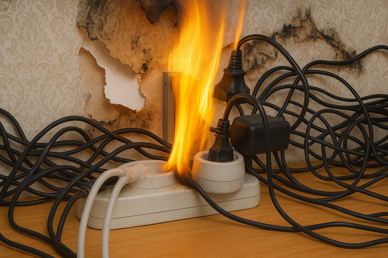 Elektrische Brandgefahr im Wohnzimmer – Brandschutz im Haushalt mit Belka flammhemmender Wandverkleidung
