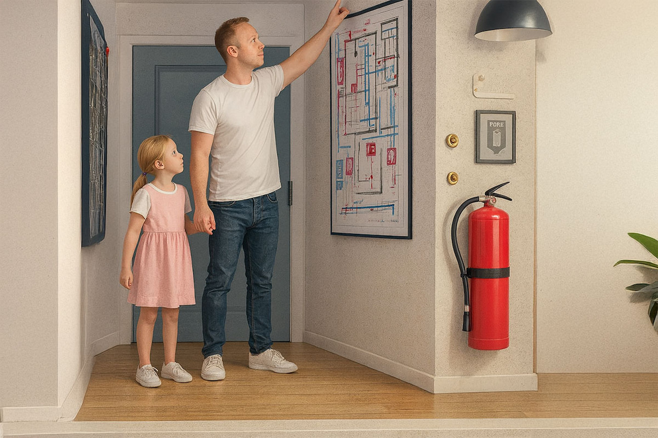 Brandschutz im Haushalt mit Belka Tapeten – Familie beobachtet Flammtest für sichere Wandgestaltung