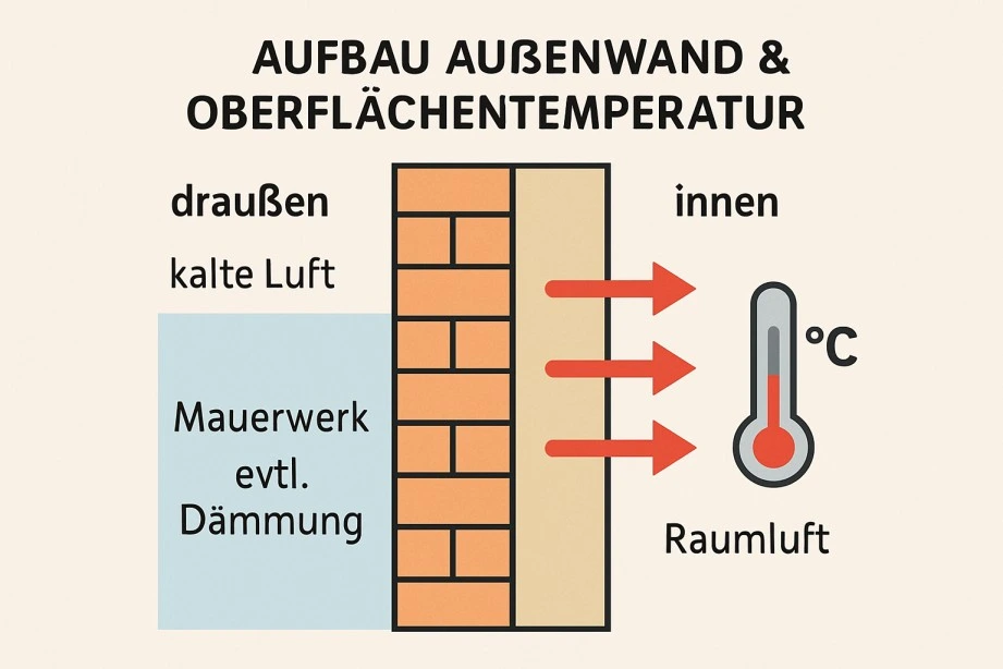 Aufbau Außenwand und Temperaturverlauf