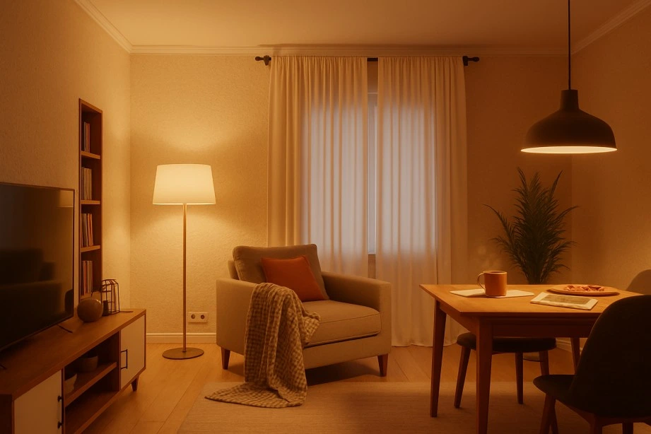 Behagliches Wohnzimmer mit warmer Wandoberfläche