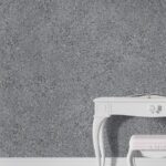 Belka G300 Tapete Urban Graphit Grau an der Wand mit weißem Konsolentisch – moderne graue Wandgestaltung