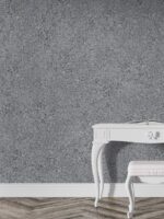Belka G300 Tapete Urban Graphit Grau an der Wand mit weißem Konsolentisch – moderne graue Wandgestaltung