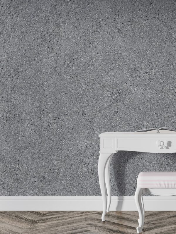 Belka G300 Tapete Urban Graphit Grau an der Wand mit weißem Konsolentisch – moderne graue Wandgestaltung