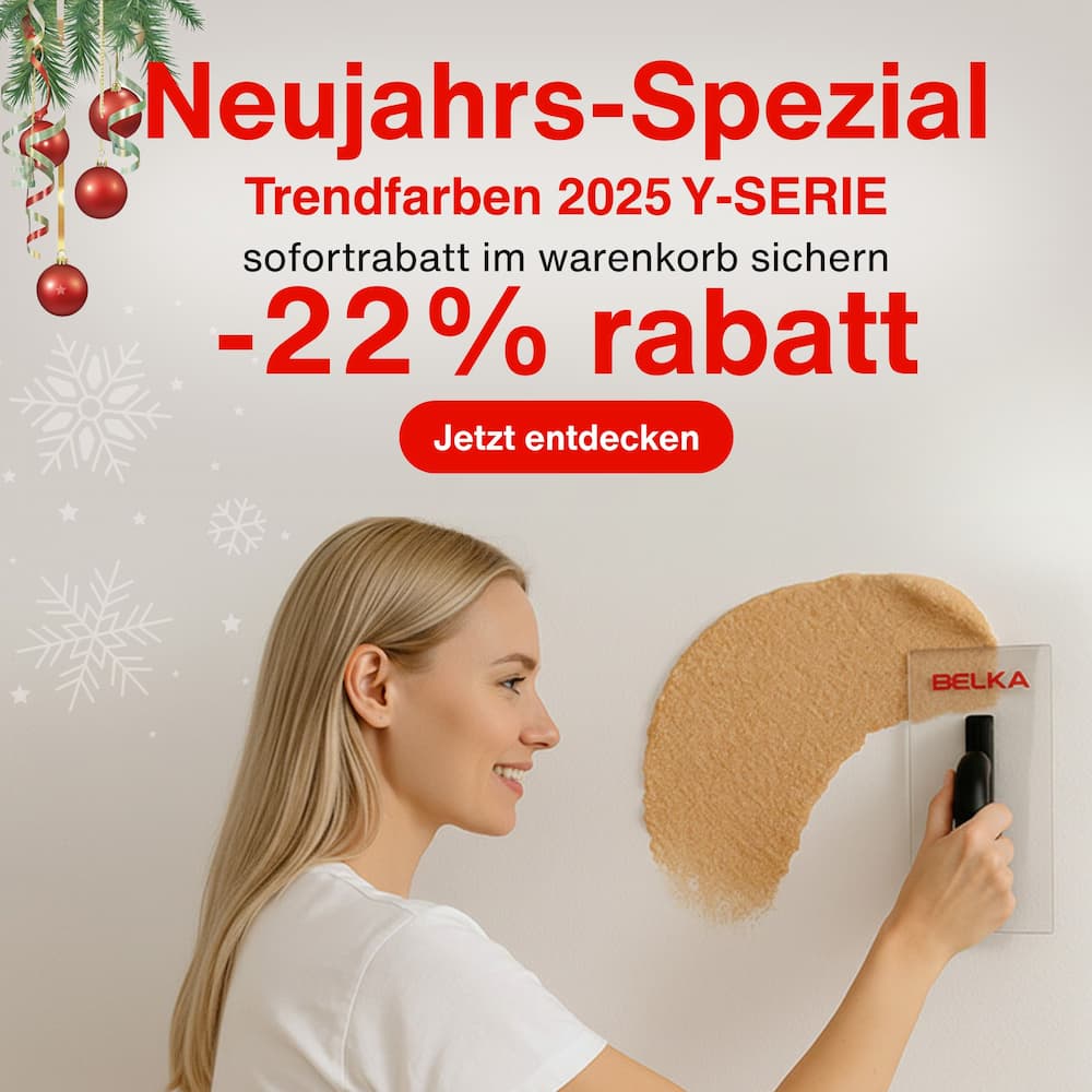 Belka Tapete Neujahrs-Spezial: Trendfarben 2025 der Y-Serie mit 22 % Rabatt – dekorative Wandbeschichtung wird von Frau aufgetragen.