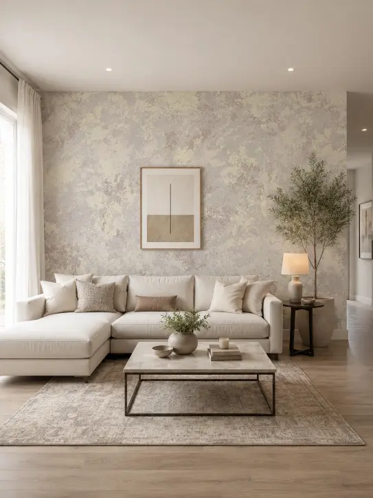 BELKA Tapete MIX4006 Goldene Stunde als warme Akzentwand in Beige-Gold, Gold-Beige, Hellbraun und Gelb-Creme im Wohnzimmer