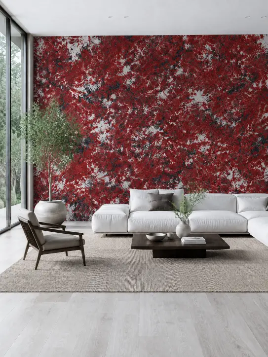 BELKA Tapete MIX4014 Rubin & Graphit als markante Statement-Wand in Rot, Dunkelrot, Schwarz und Elfenbein