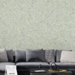 A living room image which walls covered by Belka smokey green wallpaper.