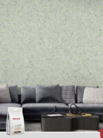 A living room image which walls covered by Belka smokey green wallpaper.
