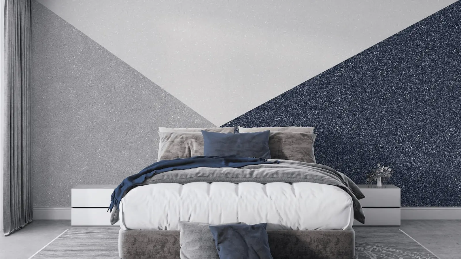 A cozy bedroom with elegant Belka wallpaper