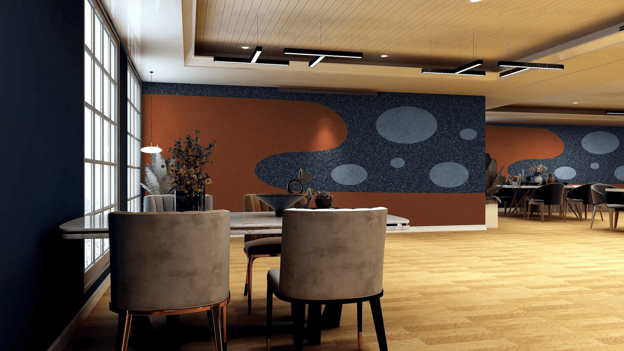 Restaurant wallpaper ideas with Belka's color palette options.