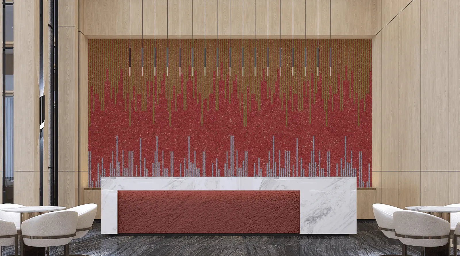 Elegant hotel lobby with stylish Belka wall design.