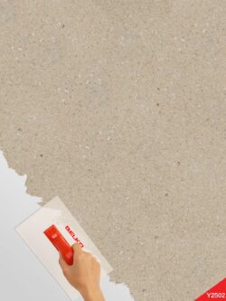 Belka Y2502 Portland Stone wallpaper in a modern living room, warm greige (creamy taupe) wall finish